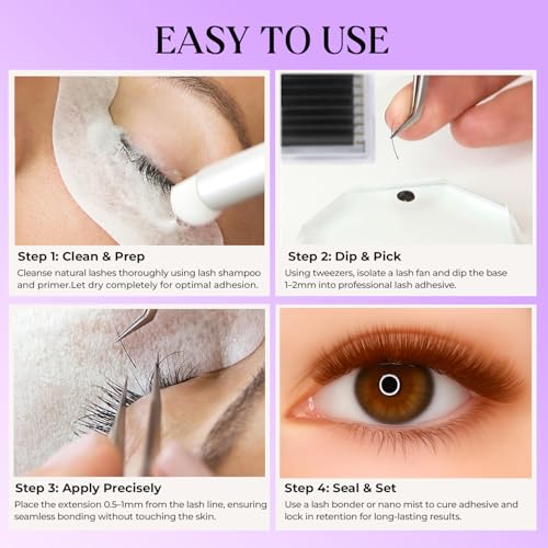 Eyelash Extensions, Mink Lash, Volume & Classic Lashes for Professionals, J/B/C/CC/D/L/M Curl, 4-15mm Length, Soft Korean PBT Fiber, 16 Rows Lash Tray (Dark brown-CC-0.05-8-15mm)