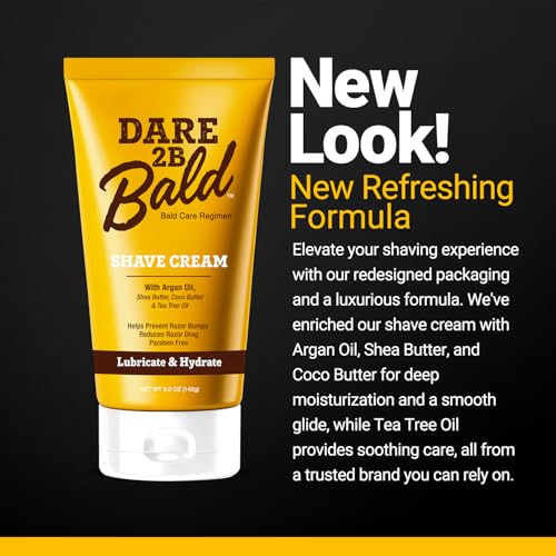 Dare 2B Bald Shaving Cream Sensitive Skin for Men | Natural Shaving Cream with Argan Oil, Shea Butter, Cocoa Butter & Tea Tree Oil | Bald Head Shave Lotion | Rich Hydration and Moisture - 5.0 OZ