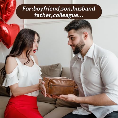 6Pcs Leather Toiletry Bags for Men, Water Resistant Groomsmen Gifts Set Men's Travel Shaving Kit Wedding Proposal Gift for Best Man Father (Brown)