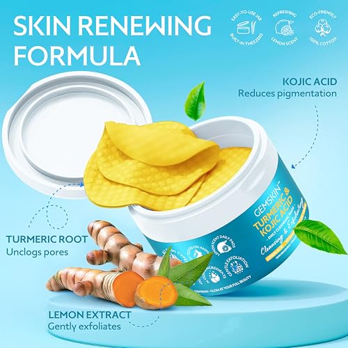 Turmeric Kojic Acid Cleansing Pads - Brightening Dark Spot Remover, Deep Cleaning Pores & Exfoliating Vitamin C & Aloe Vera - Foaming Turmeric Face Scrub Pads For Skin Lightening - 60 Count