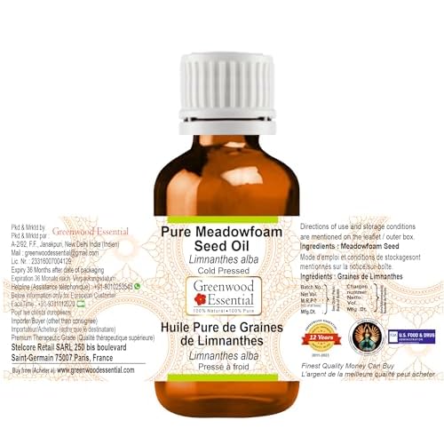Greenwood Essential Meadowfoam Seed Oil (Limnanthes alba) | Cold Pressed | Natural | Undiluted | For Diluting Essential Oils | For Hair, Skin & Massage | Men & Women | 30ml (1 oz)