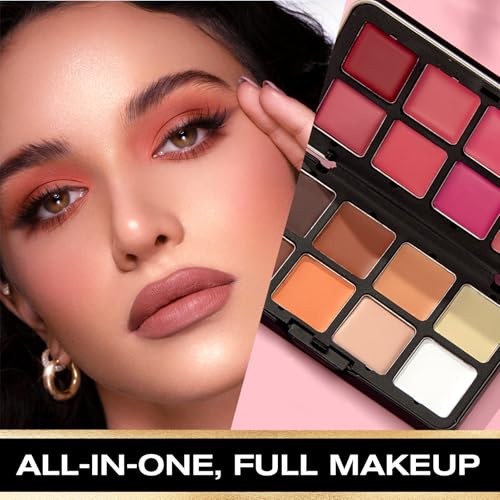 16 Color (Waterproof All-in-One Palette) Highlighter + Concealer + Eyeshadow + Blush, all in one makeup palette, Crease-Proof & Sweat-Resistant for Flawless Glow, Travel-Friendly Cosmetic Set