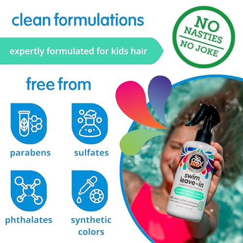 SoCozy Swim Leave In Conditioner Spray & Treatment for Kids Hair (8 Fl Oz) Protects & Repairs Pool, Sun & Salt Damaged Hair, Gentle Formula with Activated Charcoal, Vitamin B5 & Sunflower Seed Extract