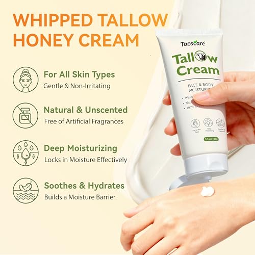 Beef Tallow for Skin, 100% Grass-Fed Whipped Tallow Balm ? Organic Moisturizer for Face & Body ? Deep Hydration for Dry & Sensitive Skin ? Natural Tallow Cream