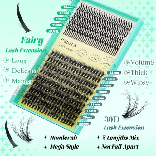 Lashes Extensions Natural Long Spiky and 30D Fluffier Lash Cluster D Curl Mixed 12-22mm Individual False Eyelashes DIY Lashes (30D+Spiky)