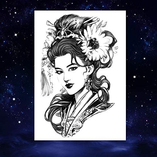 6 Sheets Black Japan Warrior Samurai Goldfish Geisha Bird Lotus Prajna Rabbit Temporary Tattoos