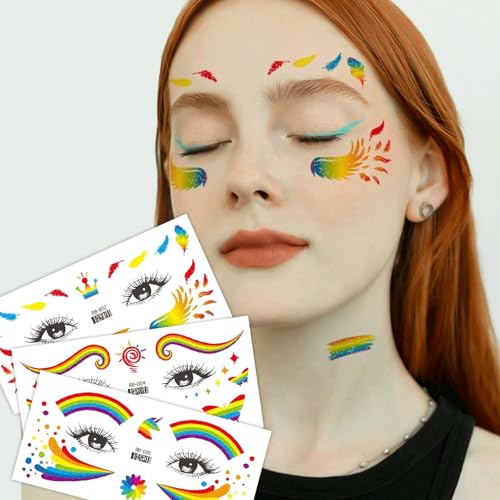 Pride Day Face Stickers - Colorful Rainbow Glitter Tattoo Stickers for Kids & Adults - Waterproof & Temporary Body Decals for Pride Parade, LGBTQ+ Events, and Festivals