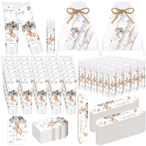 50 Sets We Can Bearly Wait Bear Baby Shower Favors Game Prize Party Gifts Bulk Hand Cream Lip Balm Nail File Gift Set Bear Boy Girl Baby Shower Gender Reveal Decoration Souvenir for Winner Guests