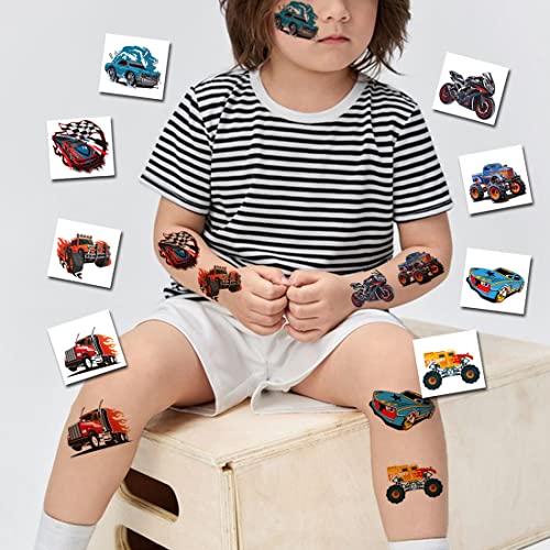 148 PCS Race Car and Monster Truck Temporary Tattoos for Kids - GoKart Car Individual Tattoos for Boys Racecar Birthday Party Favors Goodie Bag Fillers