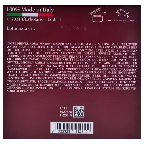L'Erbolario Hand Balm, Purple Rose, 2.5 oz, Hand Lotion, with Gallic Rose, with Shea Butter, Moisturizing and Nourishing, Cruelty-Free