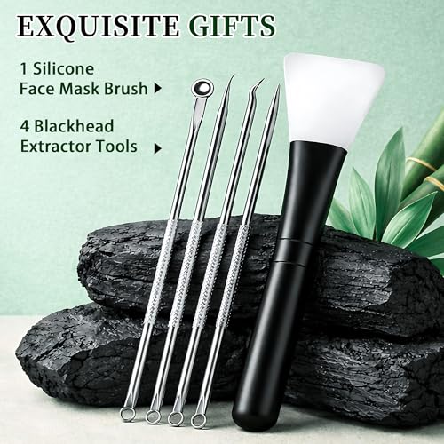 Blackhead Remover Mask, Charcoal Peel Off Face Mask Kit, Deep Cleaning Whiteheads Pore Mask, Oil Control, Men & Women Black Head Remover for Face Care ? 100g Includes Brush, Pimple Extractors