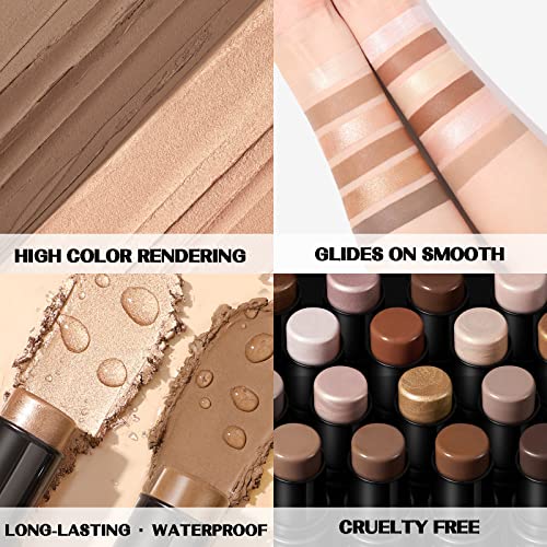 FOCALLURE 2 Pcs Mineral Cream Contour Stick,Moisturize Highlighter and Bronzer Pen,Non Stick Face Brightens & Shades Pencil,Long Lasting & Smooth Gliding Face Illuminator Makeup,Medium