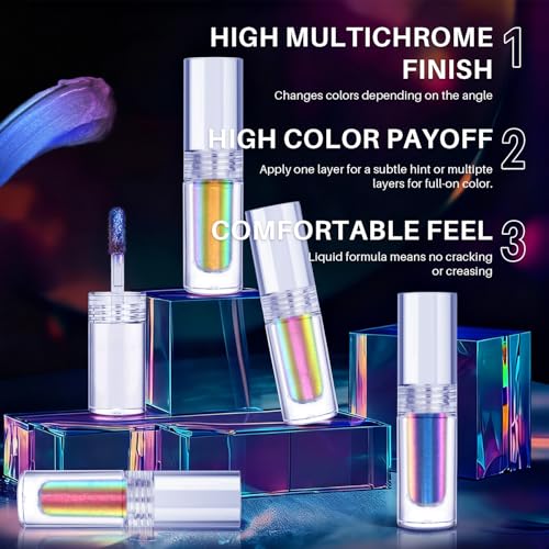 Multichrome Liquid Eyeshadow with Chameleon Shift, Metallic Holographic Glitter, Long Lasting Waterproof for Party Makeup (02)