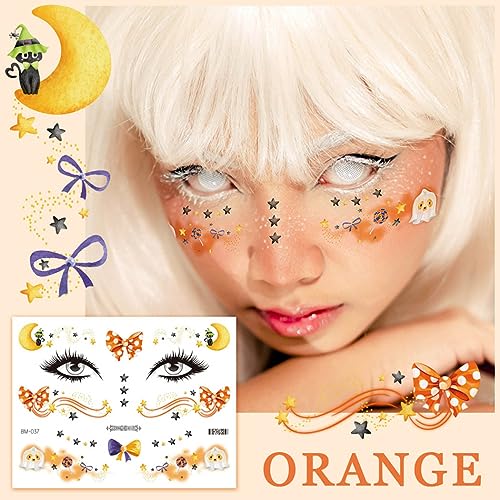 Uranian Halloween Temporary Tattoos Face Freckle Makeup Tattoos Cobweb Spider Bat Ghost Tattoo Stickers Cute Face Makeup Decals Halloween Fake Tattoos for Women