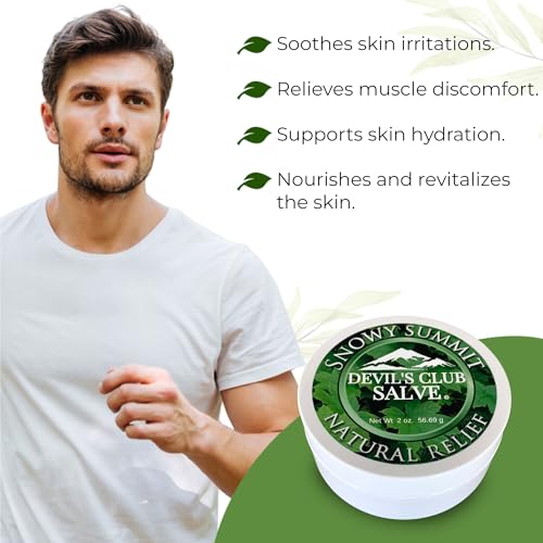Snowy Summit Handmade Alaska Devil's Club Salve - Skin Ointment with Light Scent, Premium Herbal Formula - USA Made, Tradition Inspired Muscle Rub - 2 oz. Jar