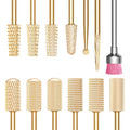 GLIX 13-Piece Professional Nail Drill Bits Set, Gold Tungsten Carbide E File Bits for Acrylic Nails & Gel Polish Removal, Ambidextrous Left/Right Hand Kit with 2XC Typhoon & Safety Cuticle Clean Bits