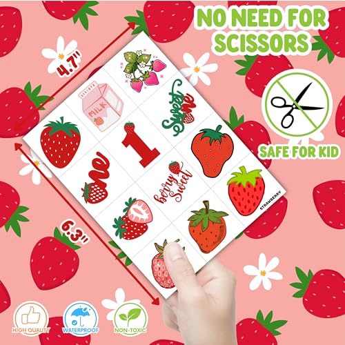 Strawberry Temporary Tattoos Berry First Birthday Party Supplies Decorations 96PCS Cute Tattoos Stickers Party Favors Kids Gifts Girls Boys Classroom School Prizes Themed (Normal)