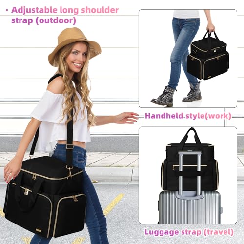 DERSTUEWE Nail Polish Organizer Case ? Waterproof Travel Bag with Hard Bottom ? Double Layer Nail Storage Bag with Adjustable Dividers & Nail Lamp Compartment (Black)