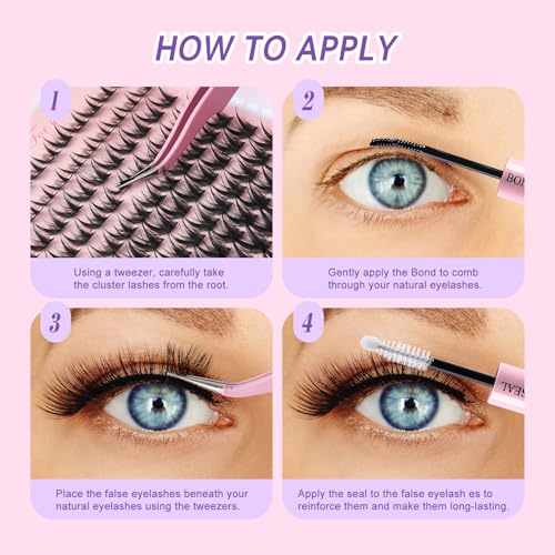 Lash Clusters Wispy 280pcs, 9-16mm Mixed Length Individual Lash Extensions, DIY Natural Volume Lashes with Soft Thin Band