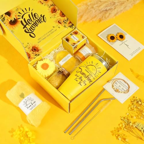 Sunshine Gift Basket for Women ? 10pcs Birthday Gifts for Women, Best Friend Cheer Up Box, Get Well Soon Care Package, Thinking of You Gifts for Mom, Sister, Friend (Sunflower - 10 PCS)