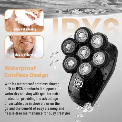 Head Shavers for Bald Men, Electric Shaver 7D, Waterproof Cordless Shaver for Travel Home and Daily Grooming Kit