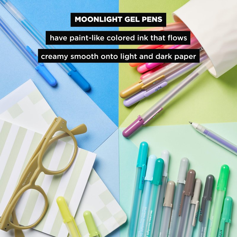 Sakura Gelly Roll Moonlight Gel Pens Set - Fine Point Fluorescent Ink, 10 Pack