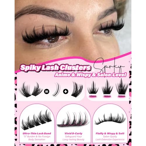Wispy Lash Clusters Kit Manga Eyelash Clusters 12-16MM D Curly Fluff Lashes Clusters Kit Manga Cluster Eyelash Extensions Anime Individual Lashes Kit with Lash Bond&Seal Tweezers Brushes by Zegaine