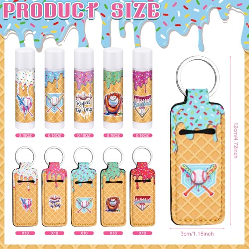 50 Set Ice Cream Drip Baseball Party Favors Gifts Bulk, Baseballs Drip Ice Cream Lip Balms with Lipstick Holder Gifts for Dripping Softball Sports Team Birthday Inspirational for Teen Adults