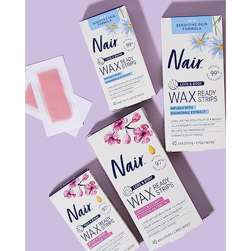 Nair Hair Remover Wax Ready Strips for Legs & Body, No Mess Waxing Kit for Hair Removal, 6-pack Wax Strips, 40ct Each Wax Kit