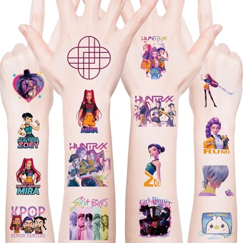 20Pcs Demon Movie Hunters Temporary Tattoos for Teen, Cool Korean Idol Movie, Cute Cartoon Decoration Sticker Gifts for Teen Adult Home Activity Class Prizes Carnival Christmas Rewards