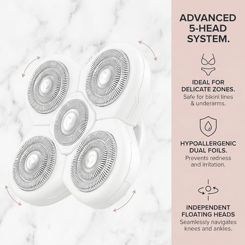 Compatible with Freebirds Replacement Blades Women White,5-Blade Rotary Refill Compatible with Freebirds Shaver for Women,Waterproof,1Pack.