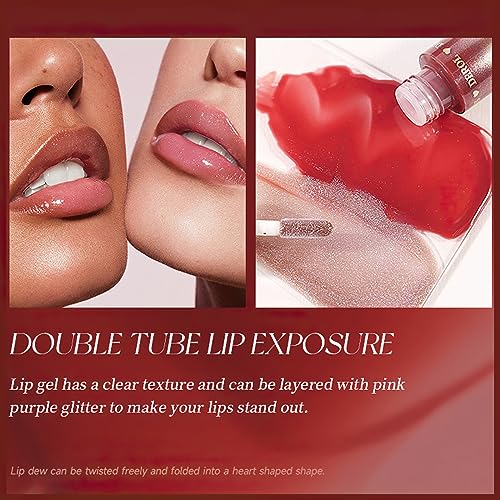 MIELIKKI 2-In-1 Double-ended Plumping Lip Gloss, Shiny Glossy Liquid Lipstick, Hydrating Lip Oil, Dewy Finish, High Shine, Long-Lasting, Moisturizing, Not Fade, AFFECTION