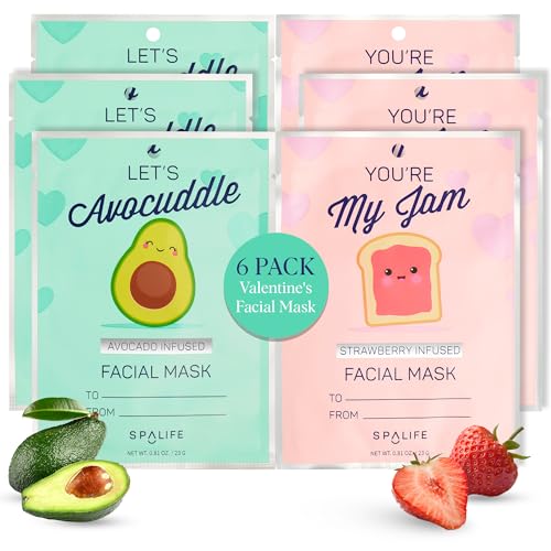 SpaLife Let¡¯s Avocuddle & You're My Jam Valentines Face Masks Bundle | Avocado and Strawberry Extract Infused Sheet Mask Sets for Hydration and Glow | Perfect Valentines Day Skincare Gift Set.