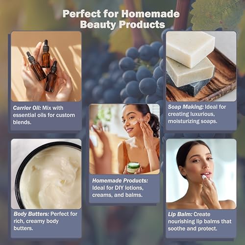 Plant Guru Grapeseed Oil 32 oz. Cold Pressed 100% Pure Natural Carrier For Skin, Body, Face, and Hair Growth Moisturizer. Great For Creams, Lotions, Lip balm and Soap Making.