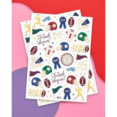 xo, Fetti Football Temporary Tattoos - 64 Gold Foil Styles | Game Day Birthday Decorations, Tailgate Supplies, School Sports Party Favor, Kids Party Favor, College