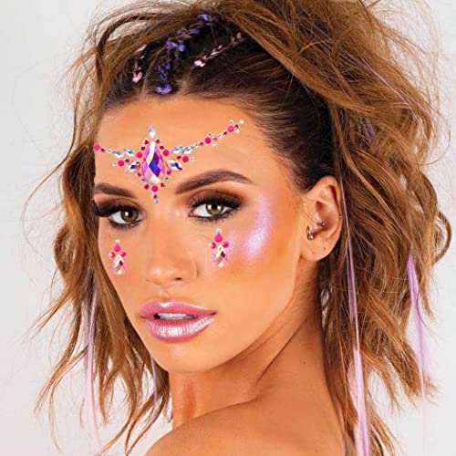 Rhinestone Mermaid Face Gems Rave Body Jewelry Tattoo Pink Body Stickers Festival Chest Gems for Women and Girls 2PC