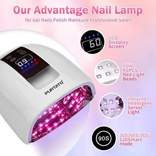 Professional Salon Rechargeable 90W UV LED Cordless Nail Lamp,45 lamp Beads Long Battery Life,Removable Stainless Steel Bottom, 4 Timer Setting and Smart Sensor Nail Dryer (White)