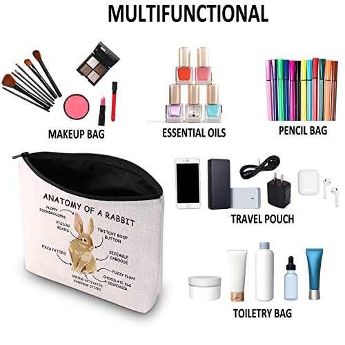 G2TUP Rabbit Bunny Lover Gift Anatomy Of A Rabbit Makeup Bag Bunny Owner Cosmetic Bag Bunny Themed Gift Bunny Mom Zipper Travel Bag (Anatomy Of A Rabbit White Bag)