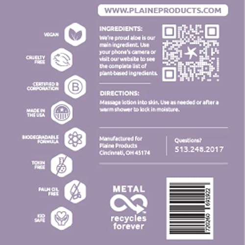 Plaine Products Eco-Friendly Body Lotion: Citrus Lavender, 16 oz (Refillable Aluminum Bottle with Pump)