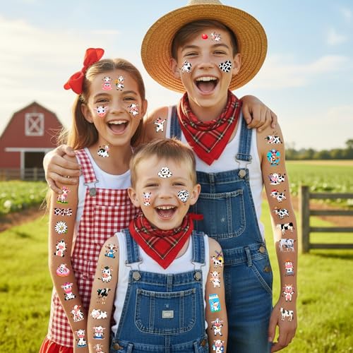 Cow Temporary Tattoos | Cute Cow Birthday Party Decorations Stickers Party Favors Supplies Accessories D?cor Gift Idea For Kids Boy Girl Teen Adult 60Pcs 4 Sheets Pre-cut