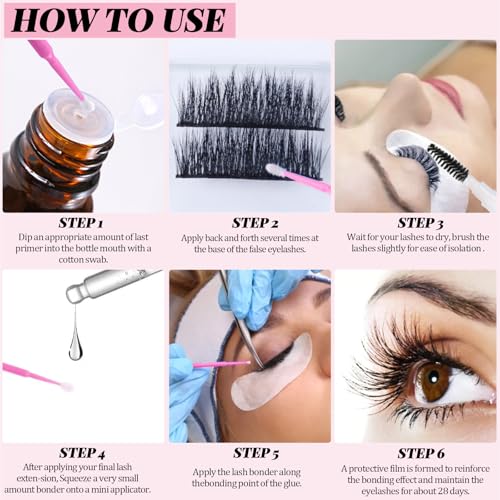 Super Lash Bonder Lash Glue Primer for Eyelash Extensions Kit Instant Cure Adhesive Companion 5 IN 1 Professional Use Only Lash Extension Supplies with Brush Tweezers Applicator