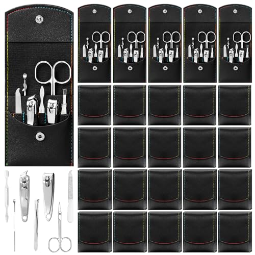 Geosar 50 Set Travel Manicure Kit Nail Clippers Pedicure Professional Nail Care Tools Stainless Steel Grooming Set with Portable Travel Case Gifts for Mother Father Men Women(7 in 1,Black)