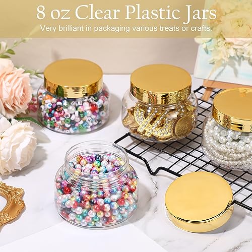 Mumufy Round Plastic Containers Plastic Jars with Lids Empty Travel Containers for Creams Refillable Cosmetic Jars for Lotions Body Scrub Body Butter(8 oz,Gold,Clear,24pcs)