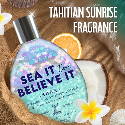 Tan Inc Sea It To Believe It Tanning Lotion, 300X Sapphire Hue Anti-Orange Shimmer with Vitamin C, Sea Minerals & Carrot Oil, 13.5 Fl Oz