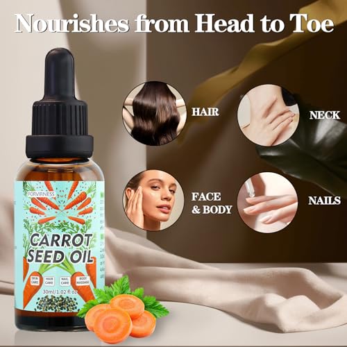 3Pack Carrot Seed Oil, Pure Unrefined Cold Pressed Daucus Carota Moisturizer for Hair Skin and Nails, Carrot Seed Moisturizer with Caratone for Face and Lip Care, Body Massage oil