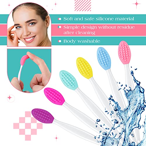 100 Pieces Lip Scrub Brushes Double Sided Silicone Exfoliating Lip Brush with Container Soft Silicone Face Lips Cleaning Tool Scrubber for Plump Smoother Appearance Multi Colored