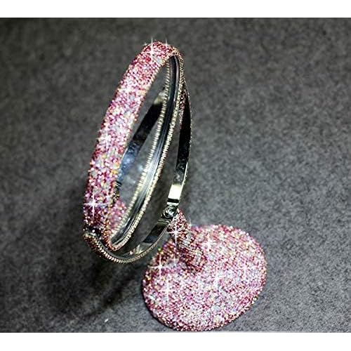 Bling Rhinestone Portable Magnified Double Sided Swivel Makeup Vanity Mirror, 360¡ÆRotate Makeup Mirror Round Shaped Two-Sided Makeup Mirror (Pink)