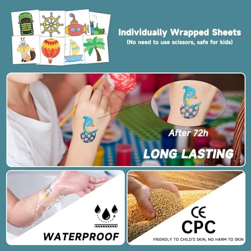 EMOME 204 Sheets Glitter Tattoos for Kids, Individually Wrapped Temporary Tattoos for Girls and Boys, Fake Tattoo Stickers for Birthday Party Favors Supplies, Christmas Stocking Stuffers for Kids