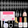 Beetles Gel Nail Kit Etch-X, Almond Medium, 288pcs 12 Sizes Nail Tips, 3Pcs 15ml HEMA-Free Nail Glue Top Coat & Base Gel Set, with Mini Lamp, Press On Nail, Long Lasting Extension DIY Set at Home