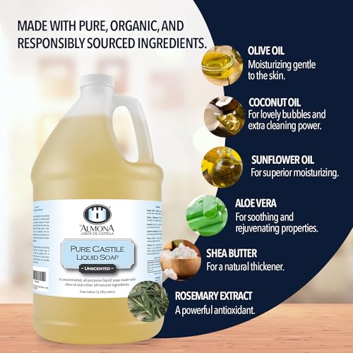 Pure Castile Liquid Soap, PEPPERMINT, 1 Gallon - Multipurpose: Hands, Face, Body, Laundry, Dishes & More - For Sensitive Skin, Natural Ingredients, Scented with Essential Oils